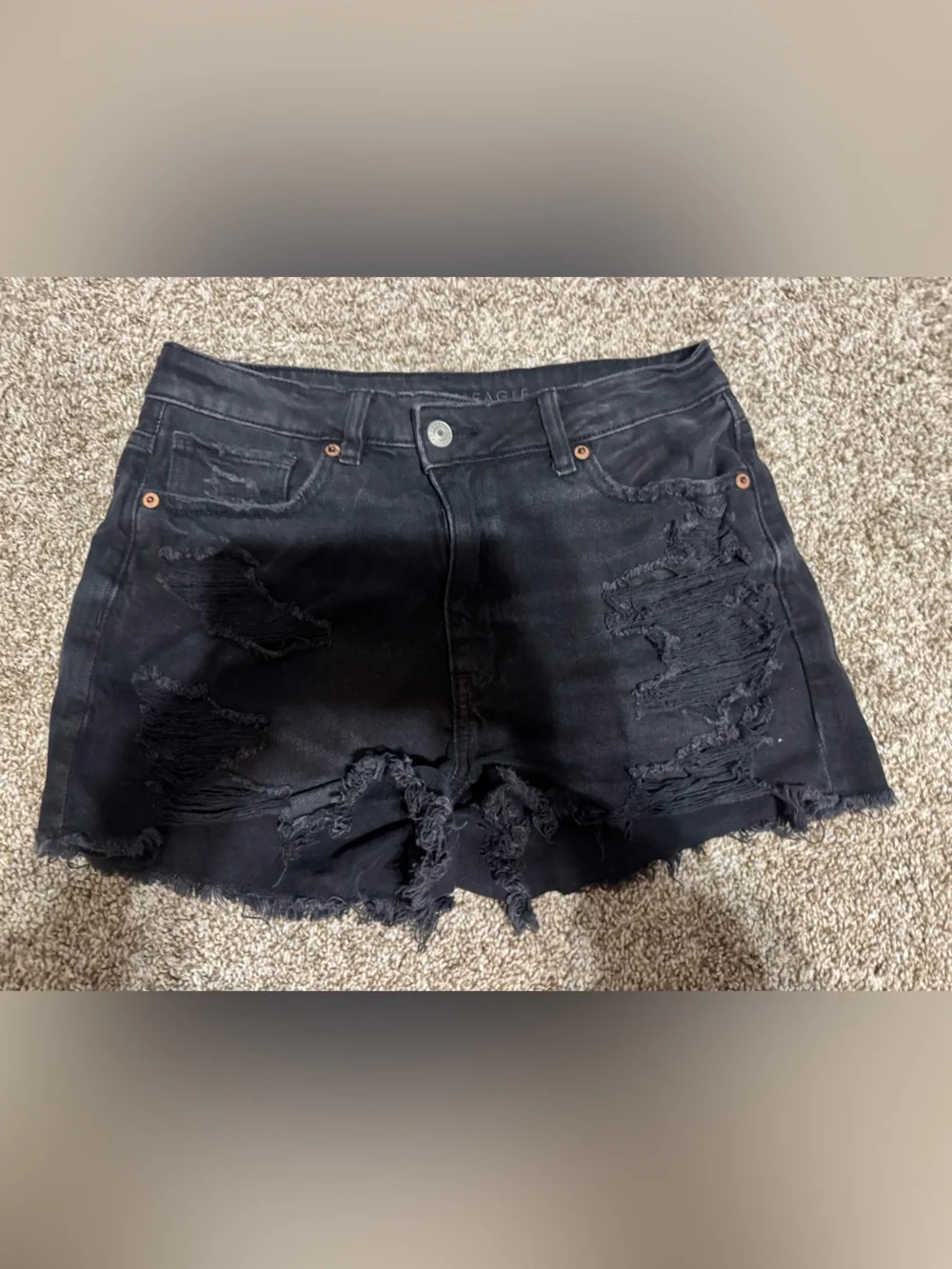 American Eagle Black Distressed High Rise Denim Shorts